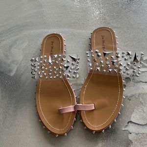 Clear sandals with rhinestones